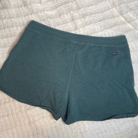 PATAGONIA Teal Blue Sweat Shorts Tie Waist Extra Large XL Pockets Leisure Hiking - Picture 2 of 5